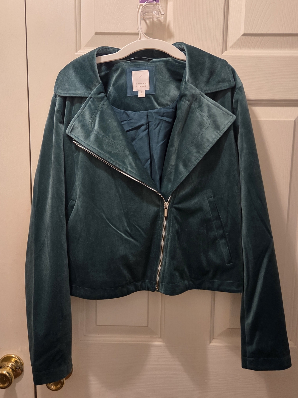 LC Lauren Conrad Teal Velvet Moto Jacket